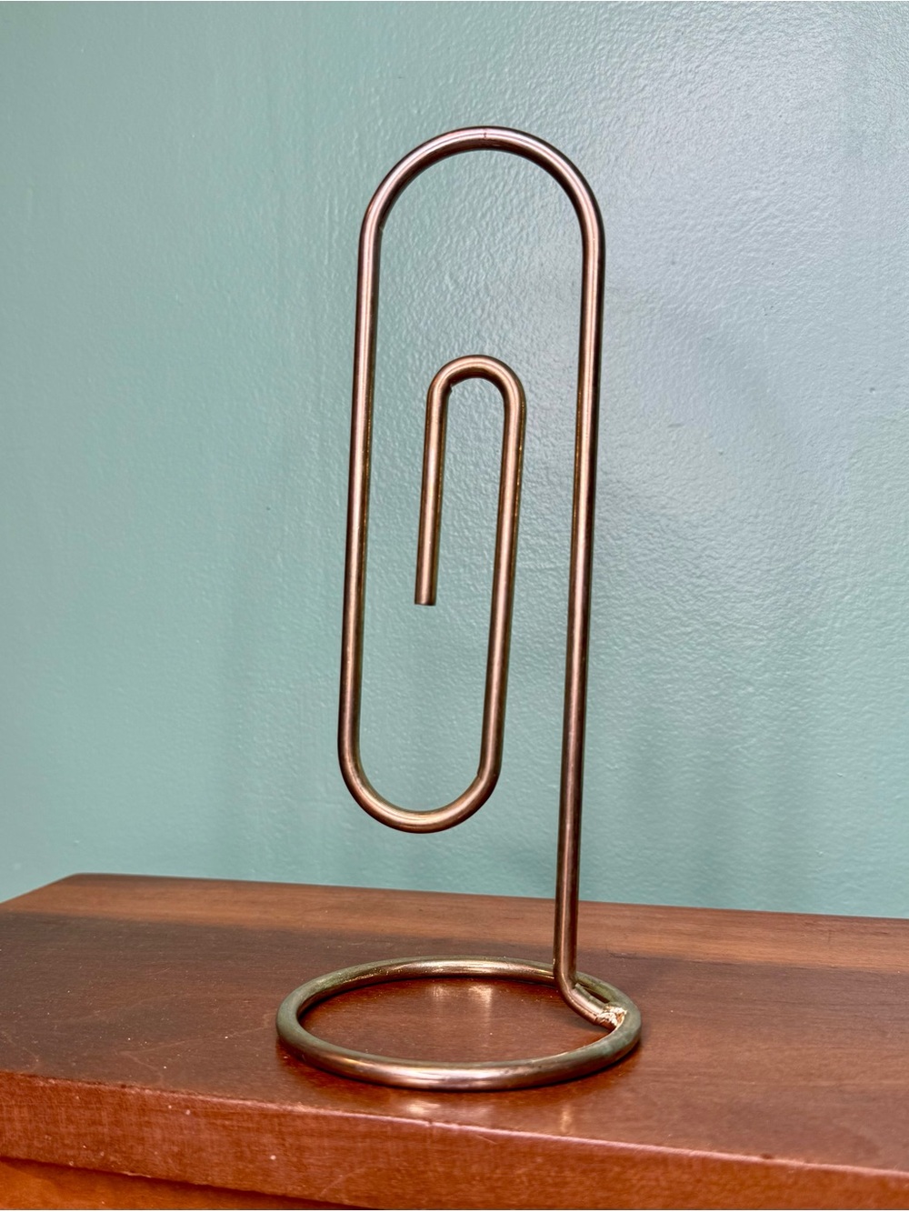 Oversized Paperclip Desk Organizer Brass Metal Paper Photo Mail Holder Vintage